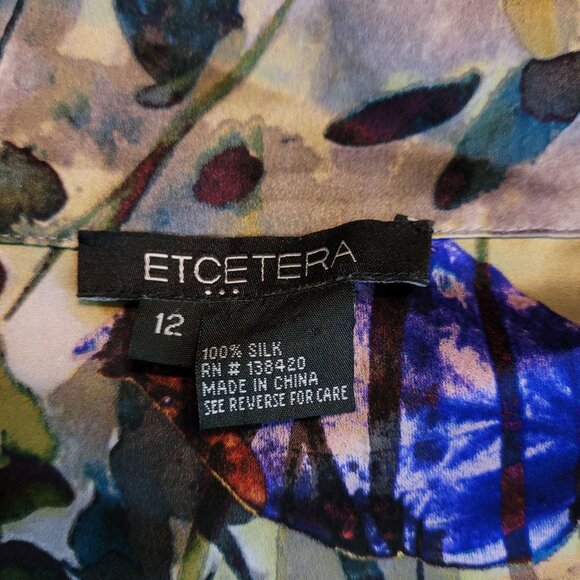 Etcetera Silk Top Size 12 Button Front Botanical Long Sleeve Multi Color - Picture 3 of 9